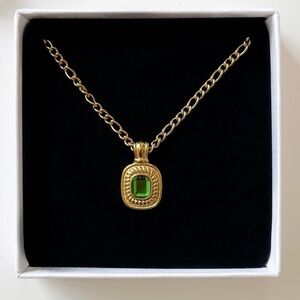 18K Gold Plated Green Sqaure Pendant Necklace
